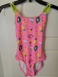 SO Brand Girls Swimsuit Size 7/8 Pink With Unicorns Pineapples Ice Cream - Picture 1 of 4