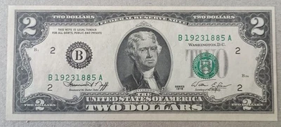 #16 Lot - UNC 1976 - Jefferson 2 Dollar Bill - Series B  - Image 1 of 2