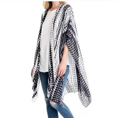 Cárdigan Michael Stars Tie Dye Kimono Plumero Negro Blanco Ligero Frente Abierto Foto 1 de 4