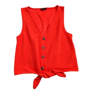 J. Crew Tie Front Tank Top Women's Medium Orange Button Down Sleeveless Stretch - Picture 1 of 7