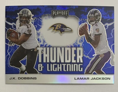 2020 Panini Playoff Thunder & Lightning Lamar Jackson J.K. Dobbins Blue #TL-1 - Image 1 of 2