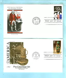 2 ARTMASTER FDC, "Sc 2424 Bill or Rights 25c & Sc 2426 Pre-Columbian Art 25c" - Picture 1 of 4