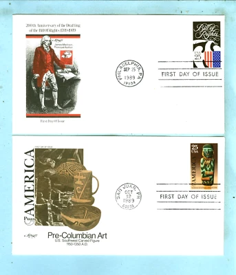 2 ARTMASTER FDC,  "Sc 2424 Bill or Rights 25c & Sc 2426 Pre-Columbian Art 25c" - Image 1 of 4