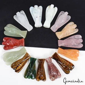 15Pc Healing Crystal Carved Pocket Gemstone Guardian Peace Angel Figurines Reiki - Picture 1 of 7