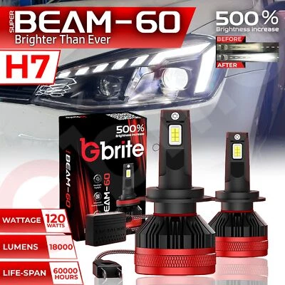 2 x H7 GBrite Super Beam 60 CANBUS ERROR FREE LED HEADLIGHT BULBS XENON WHITE UK - Image 1 of 4