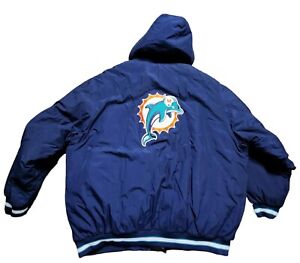 Vintage 90s Mens 2XL Reebok Miami Dolphins NFL Nylon Puffer Jacket Embroidered 