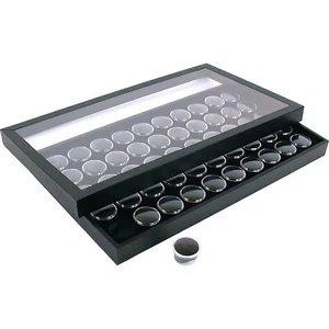 50 Gem Jars Black Display Tray Travel Case Acrylic Lid - Picture 1 of 7