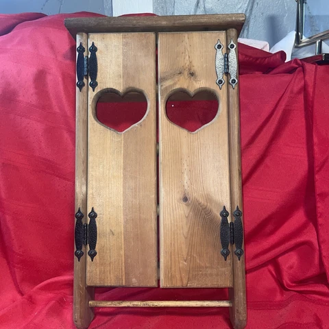 Small Vintage Hanging Cabinet W/ Heart Shaped Cut Outs -solid Wood/ Towel Rack Cover
