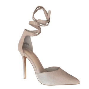 Forever 21 FAUX suede sexy ankle straps stiletto heels pointed toe beige 9 - Picture 1 of 7