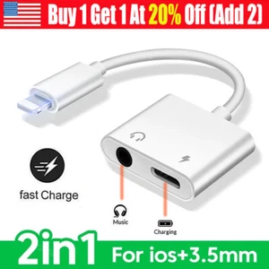 Dual Adapter 3.5mm Headphone & Charger 2 in 1 Adapter for iPhone 14 13 12 XR XS - Picture 1 of 12