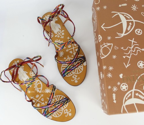 NUOVO VALENTINO GARAVANI Santeria sandalo con lacci in tessuto piatto EUR 39 MSRP $795