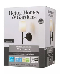 Better Homes & Gardens Matte Black Wall Sconce w LED Bulb Brand New Lot Of 2 - Picture 1 of 4