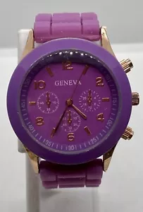 GENEVA Ladies Watch Purple Faux Chronograph Gold Accents New Battery - Picture 1 of 8