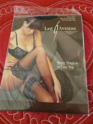 Estilo Leg Avenue; 1011 Negro Transparente Muslo Alto con Encaje Top TALLA ÚNICA PARA LA MAYORÍA Foto 1 de 3