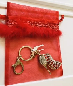 Crystal Rhinestones Sassy Red High Heel Shoe Gold Tone Purse Keychain New - Picture 1 of 5