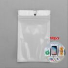 100pcs White/Clear Pack Self Seal Packaging Bag Zipper Storage Hang Hole