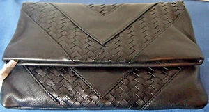 Christopher Kon Leather Fold-over Clutch In Black-12" Wide-Multi Compartment-NWT - Picture 1 of 7