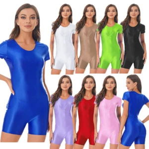 Women Glossy One-Piece Bodysuit Swimwear Boxer Shorts Leotard Sportswear Wetsuit - Picture 1 of 135