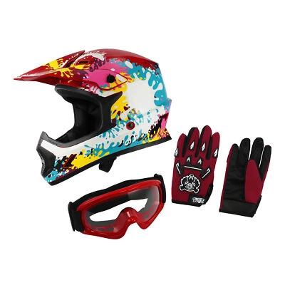 Youth Kids Motorcycle Helmet Full Face Goggles Gloves Boys Girls ATV UTV DOT - Image 1 of 4