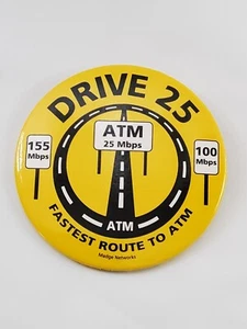 Fastes route to ATM Madge network pinback button Vintage - Picture 1 of 4