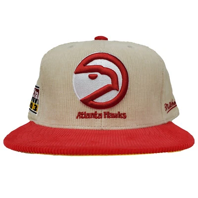 Atlanta Hawks Mitchell & Ness NBA Fitted 7 1/4 Hat Cap 3D Logo Corduroy NWT - Image 1 of 4