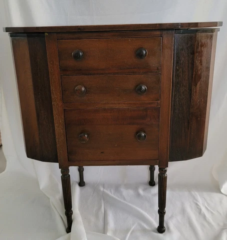 Antique 1917 Martha Washington Wooden Sewing Cabinet Table With Original Tag Cover
