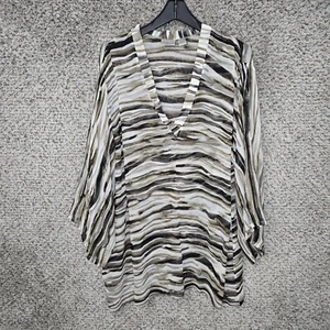 Chicos Top Womens 3 US XL Brown Animal Print Silk Chiffon Sheer Blouse Ladies - Picture 1 of 8