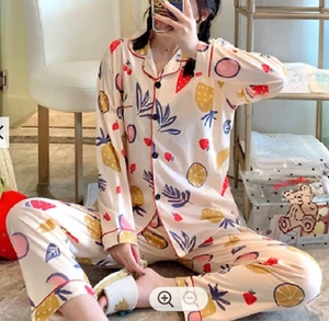 GIRLS Teen Long Sleeves FRUITS Breathable Sleepwear Top Bottom Set - Picture 1 of 3