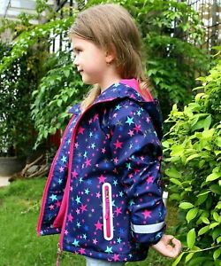 Girls/Boys Kids Waterproof Raincoat Hooded Fleece School Lined Jacket Age 3-12 Y