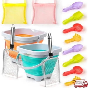 14Pcs Beach Sand Toys Set W/ Stainless Steel Shovels Sifter Mesh Bags Kids New - Picture 1 of 6
