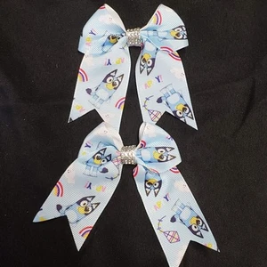 Bluey hair-bow Set Of 2 Piggies Pig Tails Hair Clip Blue Happy! Girls Ponytail - Picture 1 of 4