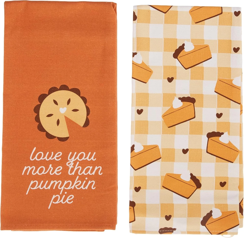Pearhead Pumpkin Pie Dish Towels Set of 2 Thanksgiving Kitchen Towels Fall Déc