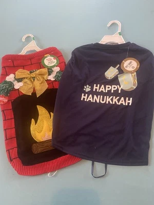 Merry & Bright Collection Dog Christmas Sweater Fireplace & Happy Hanukkah L - Image 1 of 3