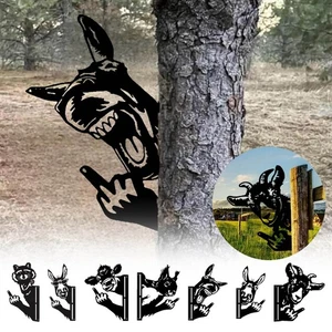 Peeping Middle Finger Animal Metal Sign Squirrel Flipping Off Yard Art Peaking - Picture 1 of 45