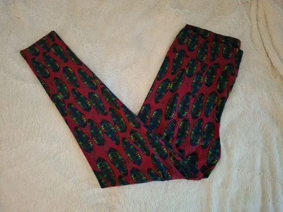 LuLaRoe Women's Tall And Curvy TC Leggings Magenta Multicolor Feather Print NWOT - Imagem 1 de 4
