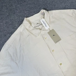 Tommy Bahama Shirt Mens 2XL Cream Hawaiian Herringbone Silk Button Up BT325072 - Picture 1 of 9