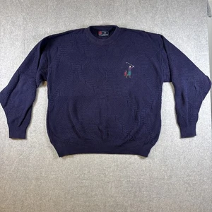 Suéter tejido vintage Isle of Cotton azul marino con temática de golf - talla XL - Imagen 1 de 8