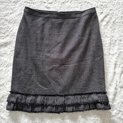 Talbots Tweed Fringe Pencil Skirt Women’s 14 Gray Black Office Business Career - Image 1 of 4