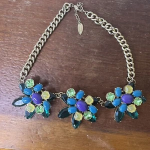Coldwater Creek Floral Jewel Tone Necklace Boho Beads Gold Tone Pendant Chunky - Picture 1 of 6