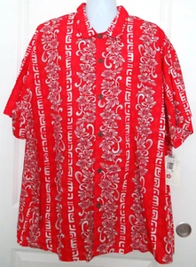 HILO HATTIE Men's Hawaiian Shirt Red White Pocket Floral Size 4XL NWT - Picture 1 of 7