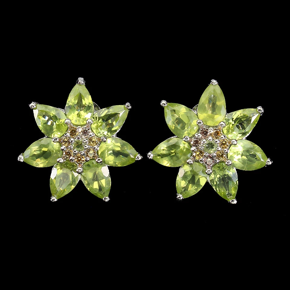 925 Sterling Silver Earrings Peridot Sapphire 6x4mm EarringGemstone Jewelry - Image 1 of 4