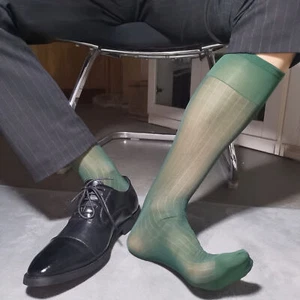 Hombres Medias de seda a rayas Rodilla Alta Transparente Calcetines Elásticos Formal Vestido - Imagen 1 de 16
