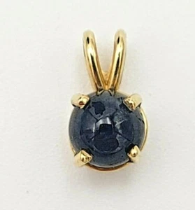 Natural Blue Sapphire Round Cabochon Cut 14kt Yellow Gold Pendant .85ct AA - Picture 1 of 4