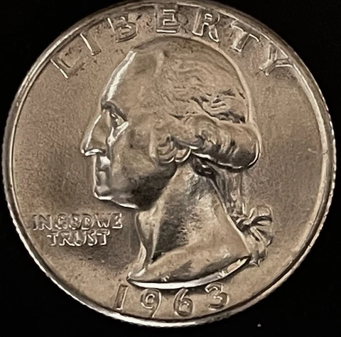 1963 P Washington Quarter, 90% Silver, 25C toning on reverse Cover