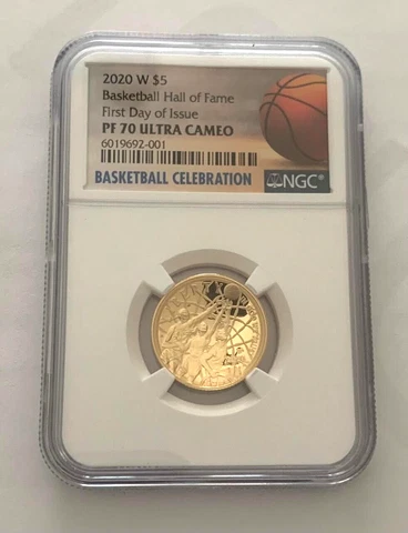 2020 W $5 Basketball Hall of Fame Gold Coin NGC PF 70 UC FDOI Cover