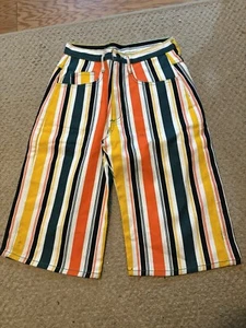Vintage 80s-90s Rainbow Striped Skater Jean Shorts Size M 32 Waist 100% Cotton - Picture 1 of 4