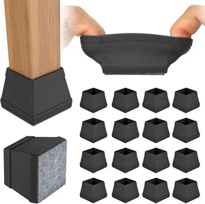16 PCS Square Chair Leg Floor Protector, 1 1/2 in Black Silicone Covers - Picture 1 of 12