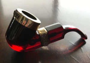 Early 1900s MEERSCHAUM Bakelite Cherry Red Tobacco Pipe w/Gold Trim/Case.  AS IS - Picture 1 of 21