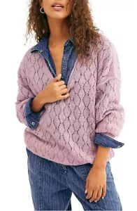 Free People Womens Small Top Purple Eyelet Alpaca Wool Blend V Neck Knit NWT - Picture 1 of 7