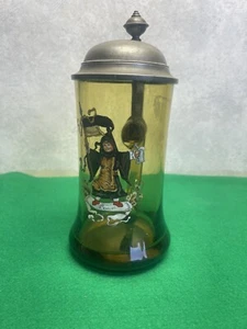 Antique Amber Glass German Beer Stein 1/4 Liter Hand painted Munich Child - Picture 1 of 12